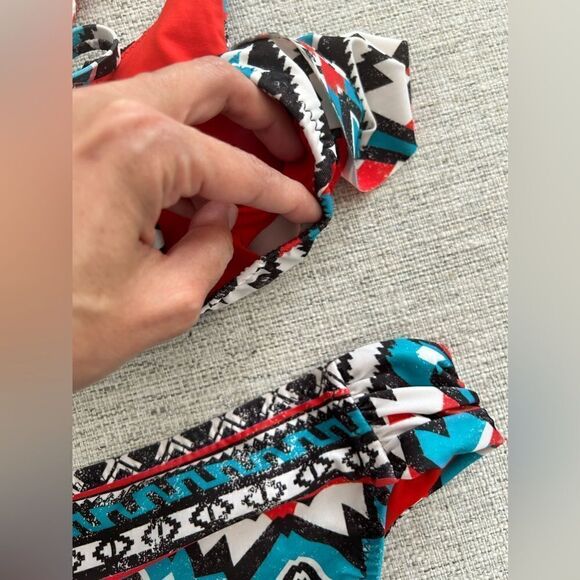 Becca by Rebecca Virtue Women's Aztec Flounce Strappy Cross Back Top Multi - Picture 12 of 16